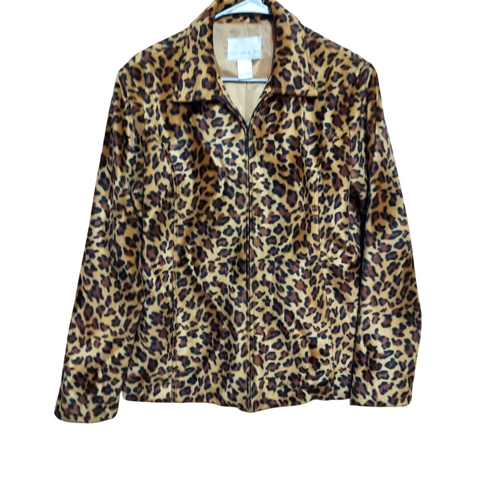 Susan Graver Leopard Print Velour Jacket Size Medium Full Zip Cheetah Coat